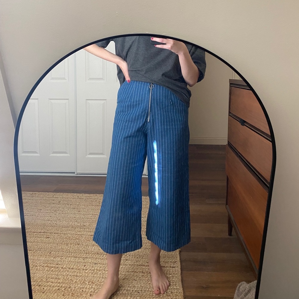 Cropped wide leg denim pants